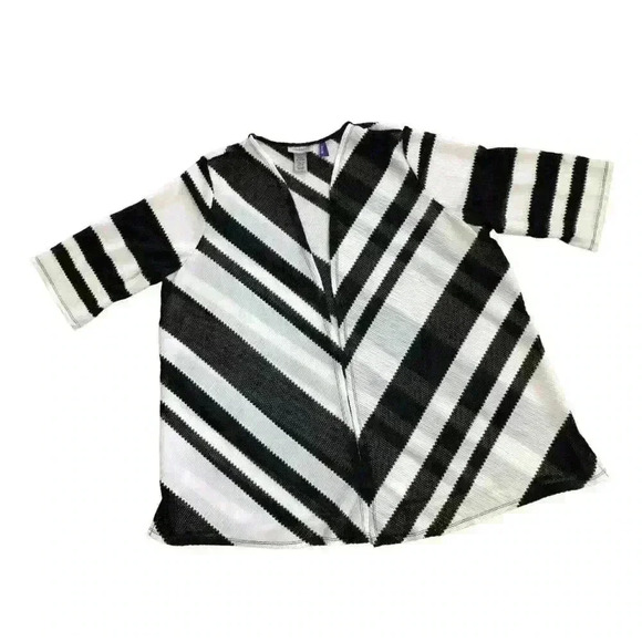 Catherines Open Cardigan 1X Petite Striped Black White Career Office - Picture 6 of 6